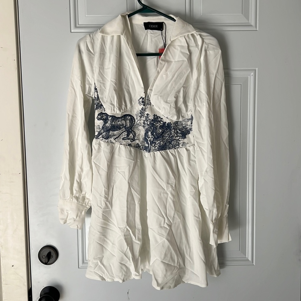 Toile de Jouy Patchy Shirt Dress